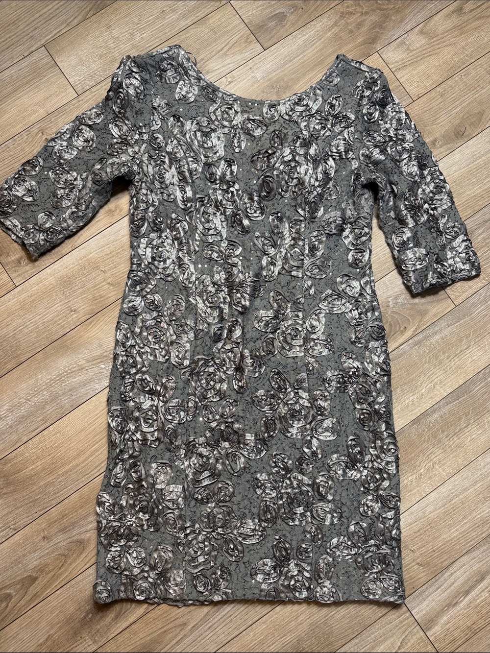 Alex Evenings Silver Gray Floral Lace Midi Dress